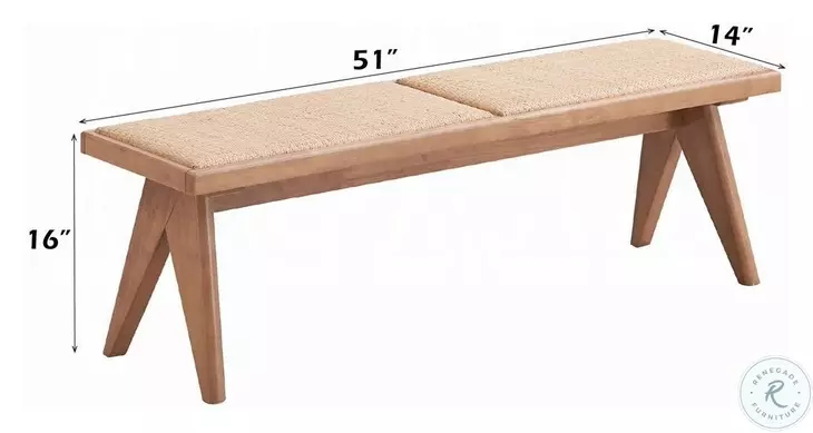 Velentina Rattan and Natural 51" Upholstered Bench
