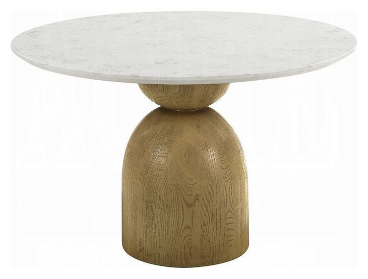 Kala White and Oak 48" Round Marble Top Dining Table