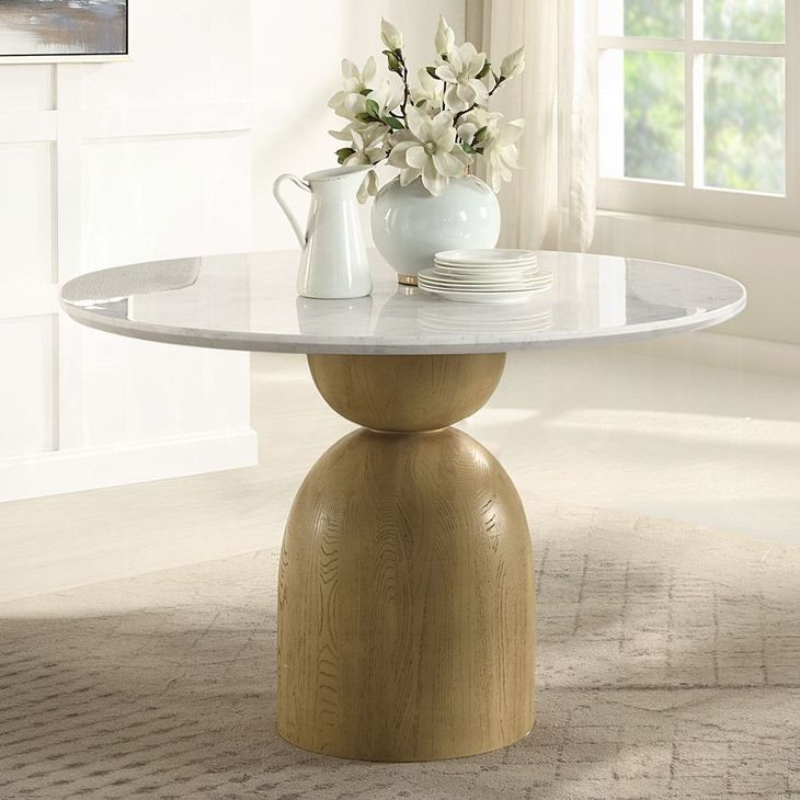 Kala White and Oak Marble Top Dining Room Set