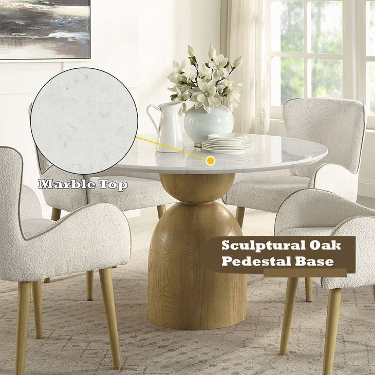 Kala White and Oak 48" Round Marble Top Dining Table