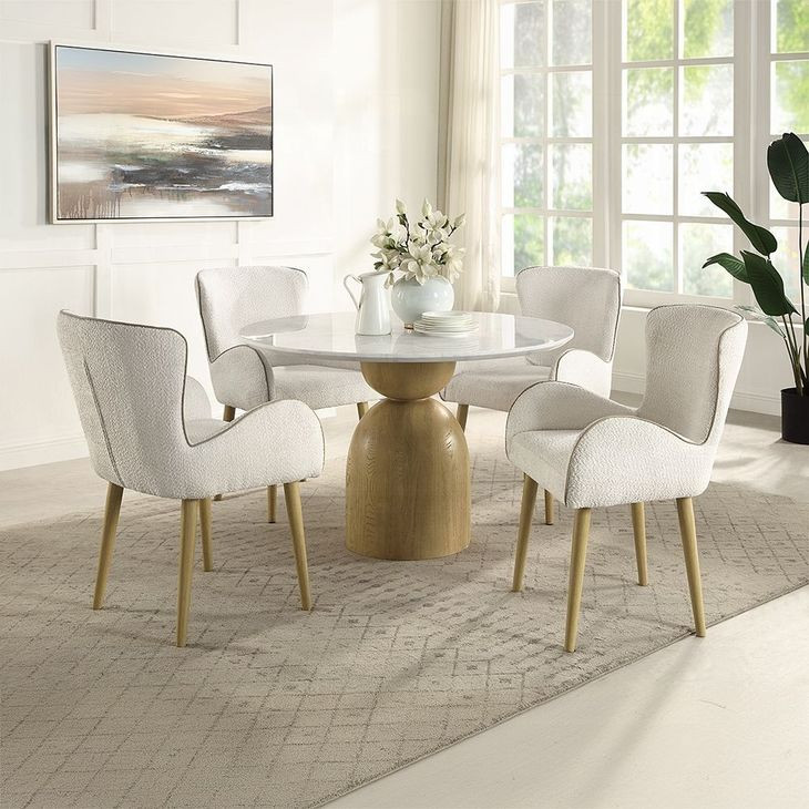 Kala White and Oak Marble Top Dining Room Set