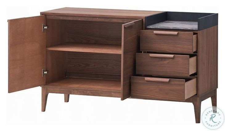 Bevis Engineered Stone and Walnut Rectangular Dining Room Set