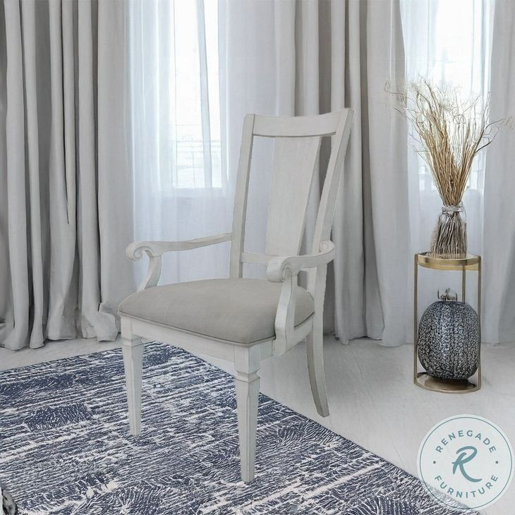 Katia Light Gray Linen and Weathered White Arm Chair Set of 2
