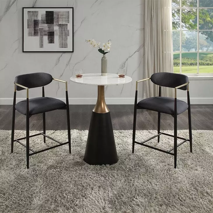 Jaramillo White and Black 28" Round Marble Top Counter Height Dining Room Set