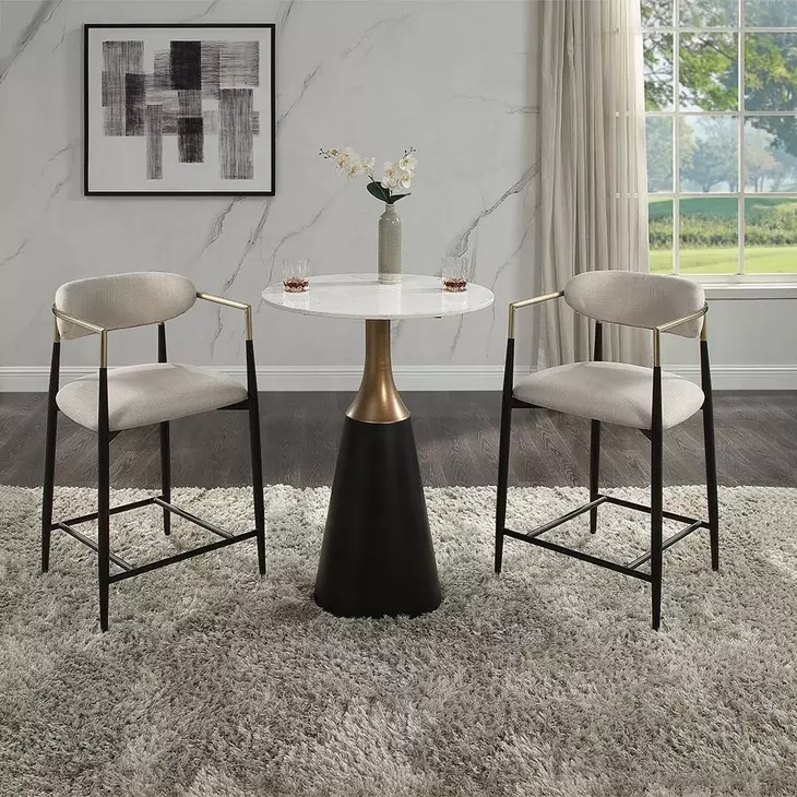 Jaramillo White and Black 28" Round Marble Top Counter Height Dining Room Set