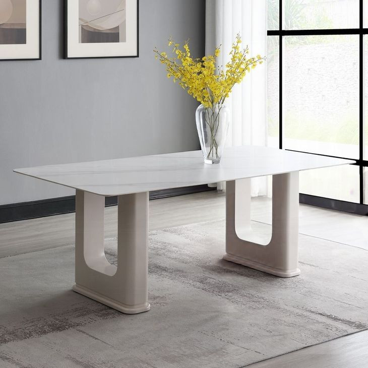 Kalam White and Beige Ceramic Top Dining Room Set