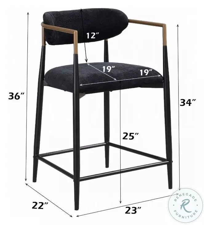 Jaramillo Black Chenille and Black Counter Height Chair Set of 2