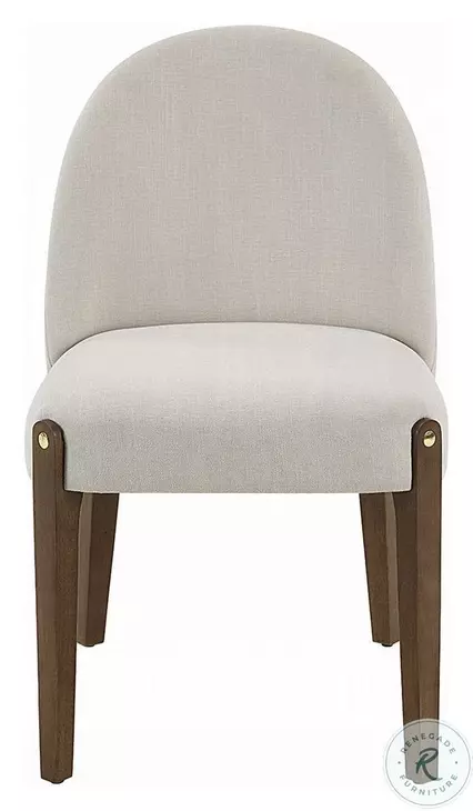 Gamarya Beige Chenille and Dark Oak Side Chair Set of 2
