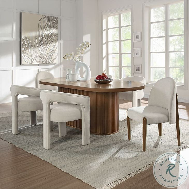 Gamarya Beige Chenille and Dark Oak Side Chair Set of 2