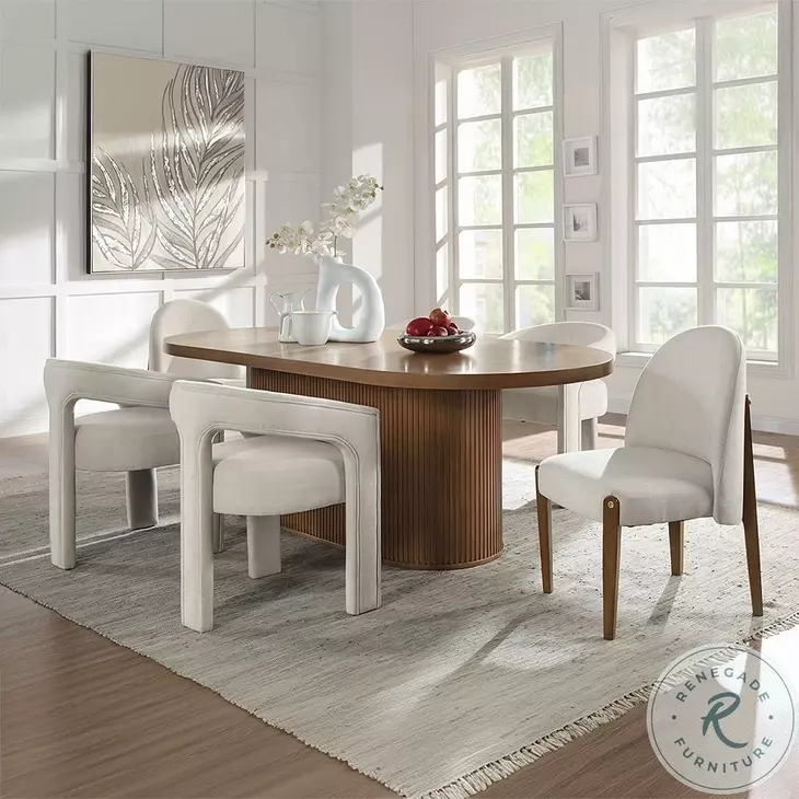 Gamarya Beige Chenille and Dark Oak Side Chair Set of 2