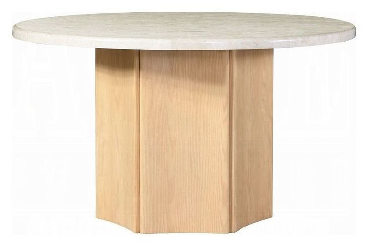 Qwin White and Weathered Oak 52" Round Marble Top Dining Table