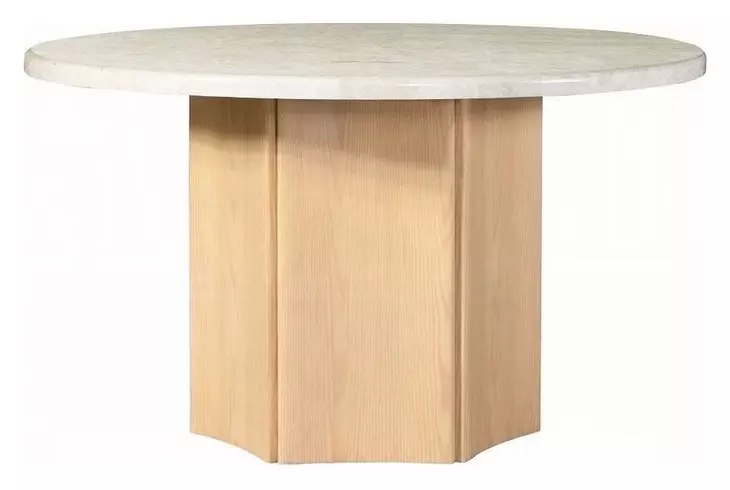 Qwin White and Weathered Oak 52" Round Marble Top Dining Table