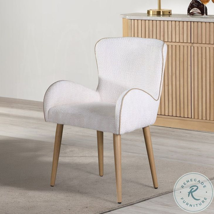 Qwin Beige Boucle and Oak Side Chair Set of 2