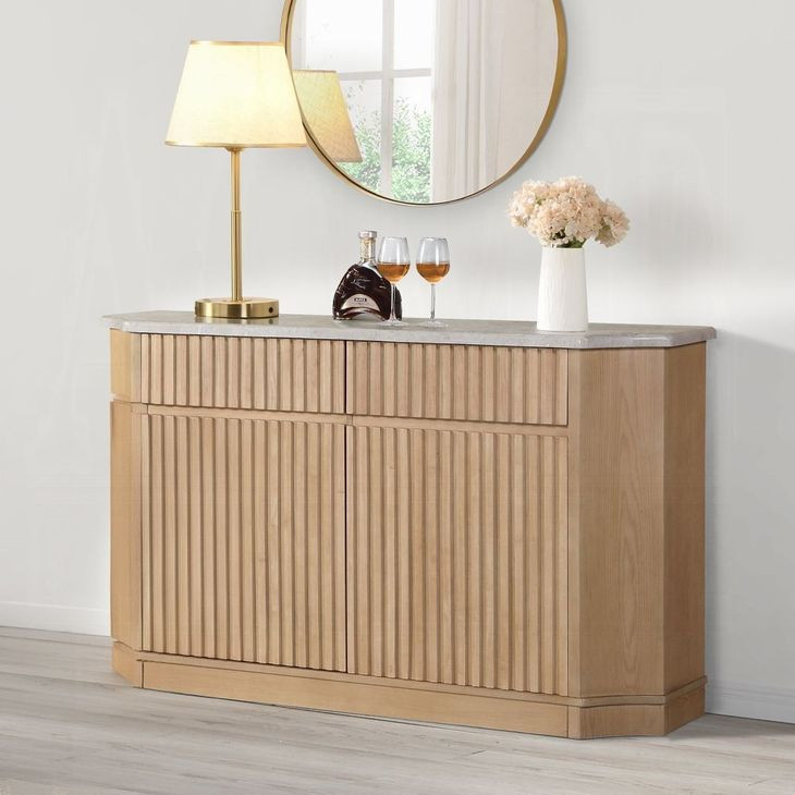 Qwin Gray and Natural 2 Door Marble Top Server
