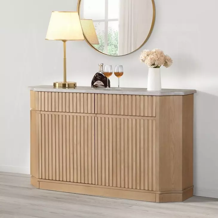 Qwin Gray and Natural 2 Door Marble Top Server