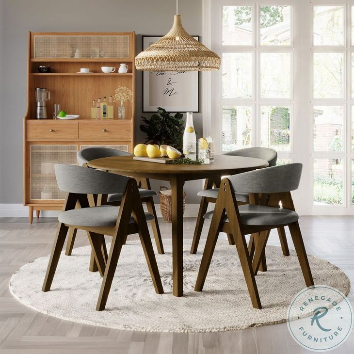 Keiki Gray Fabric and Walnut Side Chair Set of 2