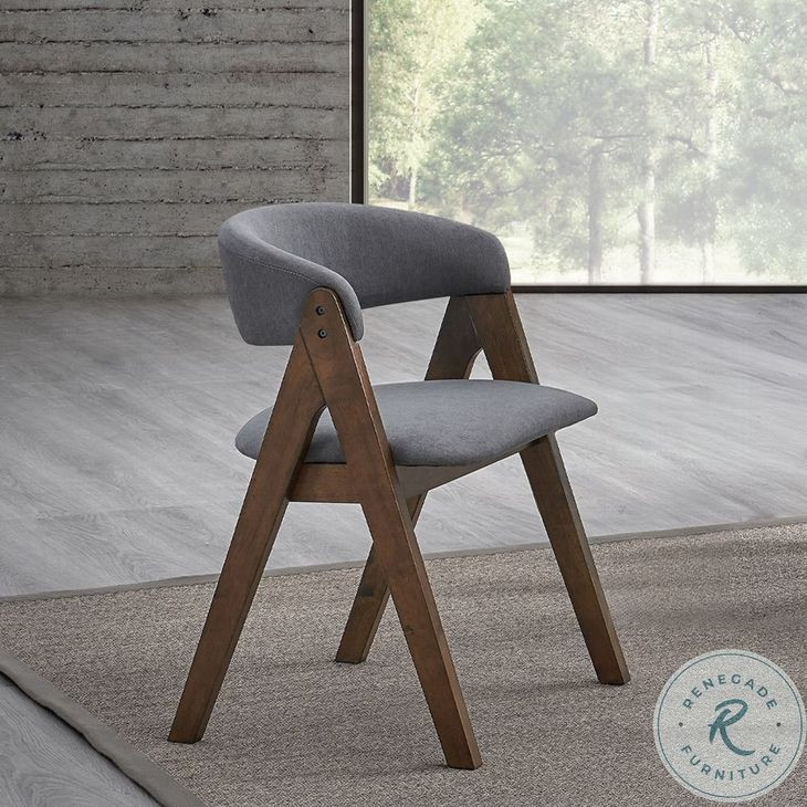 Keiki Gray Fabric and Walnut Side Chair Set of 2