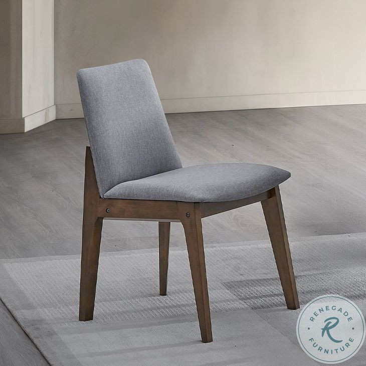 kaela Light Gray Fabric and Walnut Side Chair Set of 2