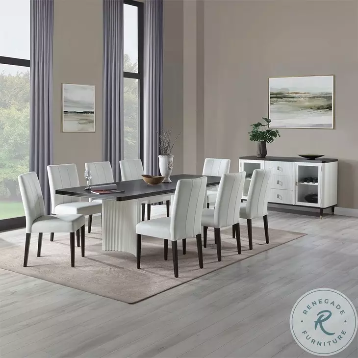 Carena White and Walnut Extendable Rectangular Dining Room Set