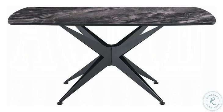 Klaus Crystal Tempered Glass Top and Black 71" Rectangular Dining Table