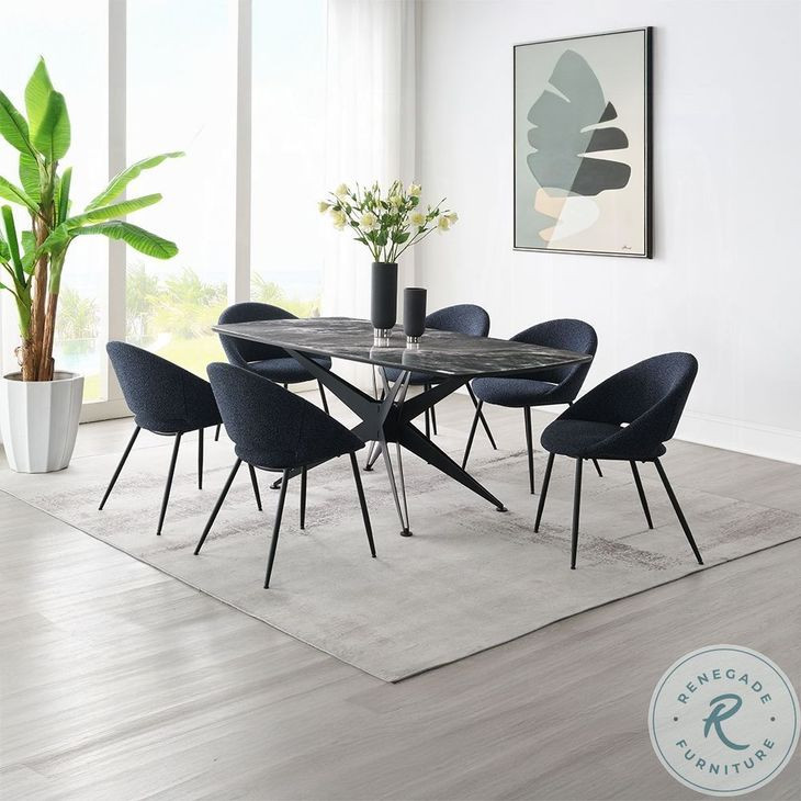 Klaus Crystal Tempered Glass Top and Black Rectangular Dining Room Set