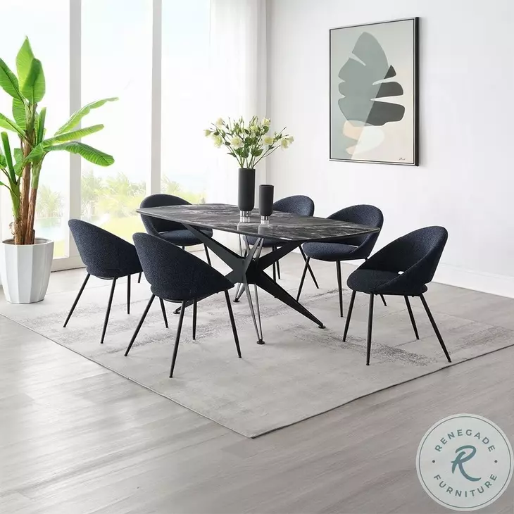 Klaus Crystal Tempered Glass Top and Black Rectangular Dining Room Set