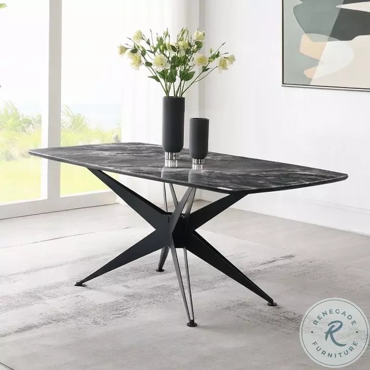 Klaus Crystal Tempered Glass Top and Black Rectangular Dining Room Set