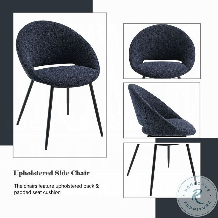 Klaus Black Boucle and Black Side Chair Set of 2