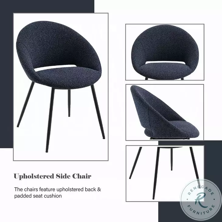 Klaus Black Boucle and Black Side Chair Set of 2