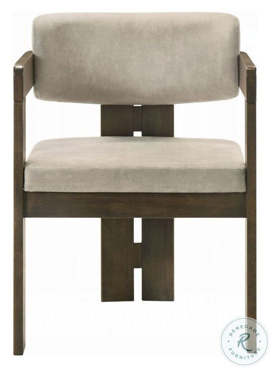 Destin Light Gray Polished Microfiber and Walnut Arm Chair