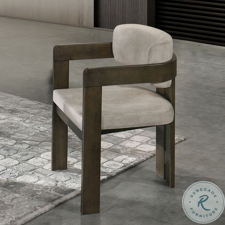 Destin Light Gray Polished Microfiber and Walnut Arm Chair