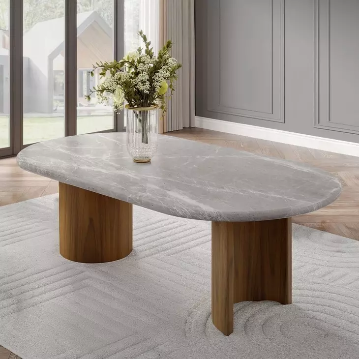 Darcy White and Dark Walnut Marble Top Dining Room Set