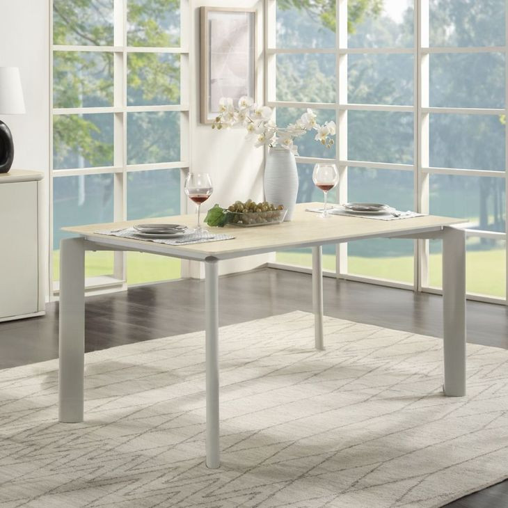 Ingram White and Light Gray 63" Rectangular Sintered Stone Top Dining Table