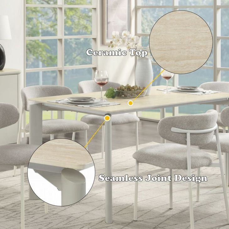 Ingram White and Light Gray 63" Rectangular Sintered Stone Top Dining Table