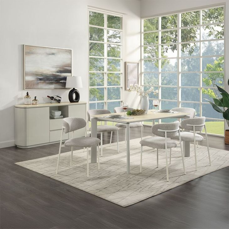 Ingram White and Light Gray Sintered Stone Top Dining Room Set