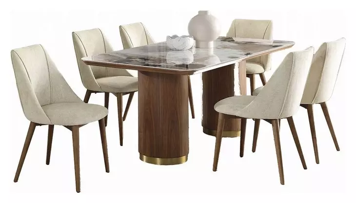 Willene White and Dark Oak 71" Rectangular Ceramic Top Dining Room Set