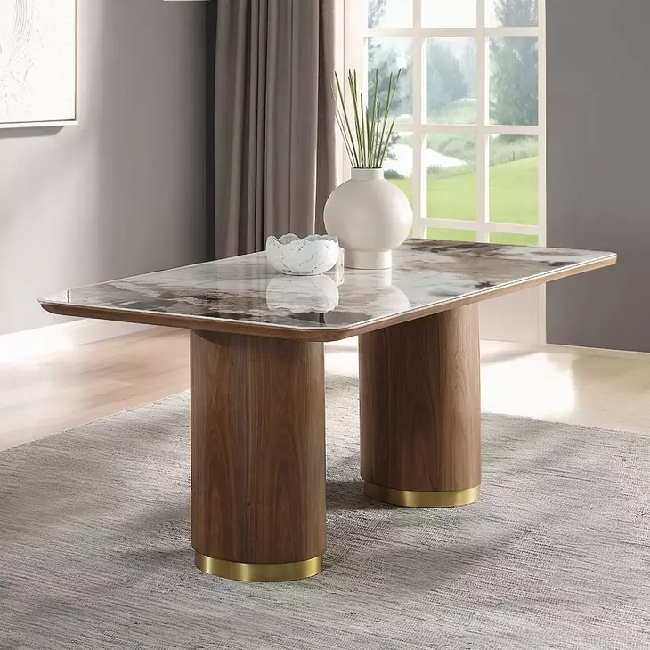 Willene White and Dark Oak 71" Rectangular Ceramic Top Dining Table