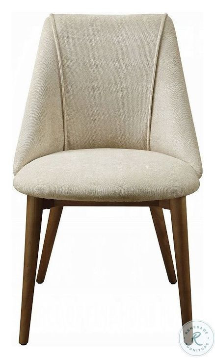 Willene Beige Polished Microfiber and Dark oak Side Chair Set of 2