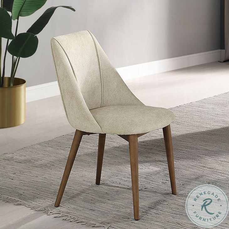 Willene Beige Polished Microfiber and Dark oak Side Chair Set of 2