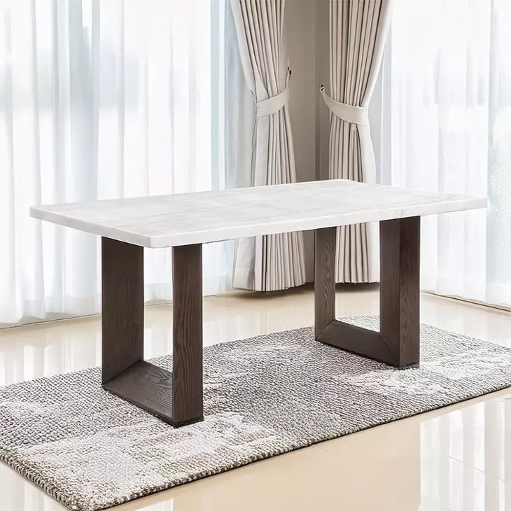 Edwyn White and Espresso 68" Rectangular Marble Top Dining Table