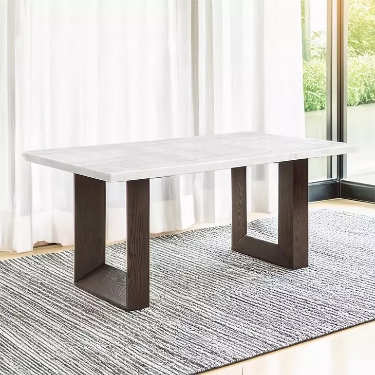 Edwyn White and Espresso 68" Rectangular Marble Top Dining Table