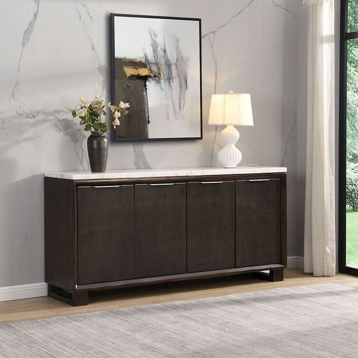 Edwyn White and Espresso 4 Door Marble Top Server