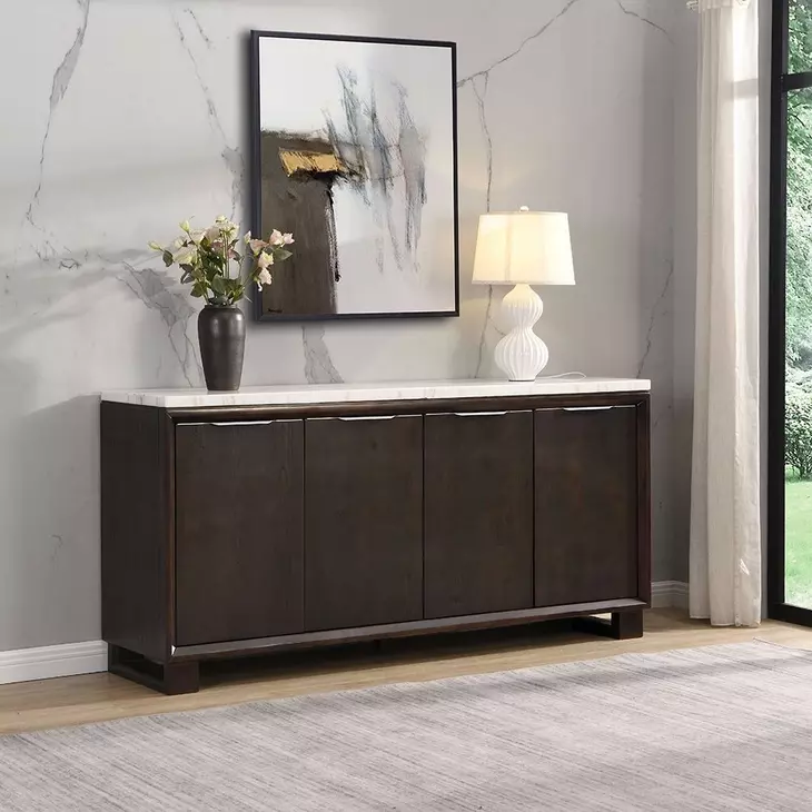Edwyn White and Espresso 4 Door Marble Top Server