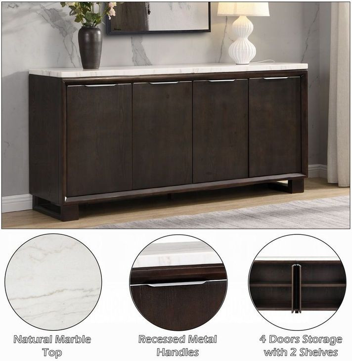Edwyn White and Espresso 4 Door Marble Top Server