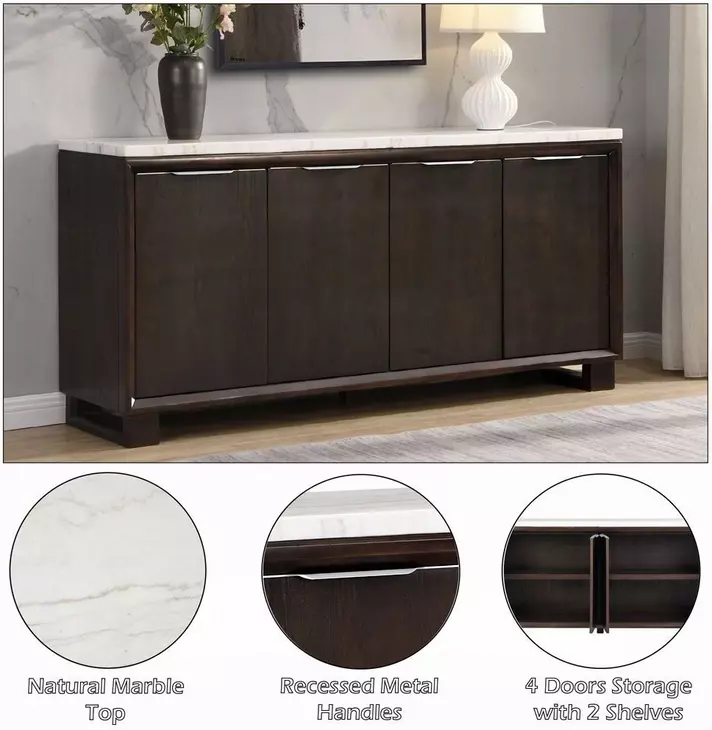 Edwyn White and Espresso 4 Door Marble Top Server