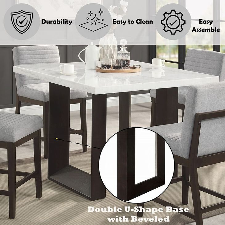 Edwyn White and Espresso 48" Square Marble Top Counter Height Table