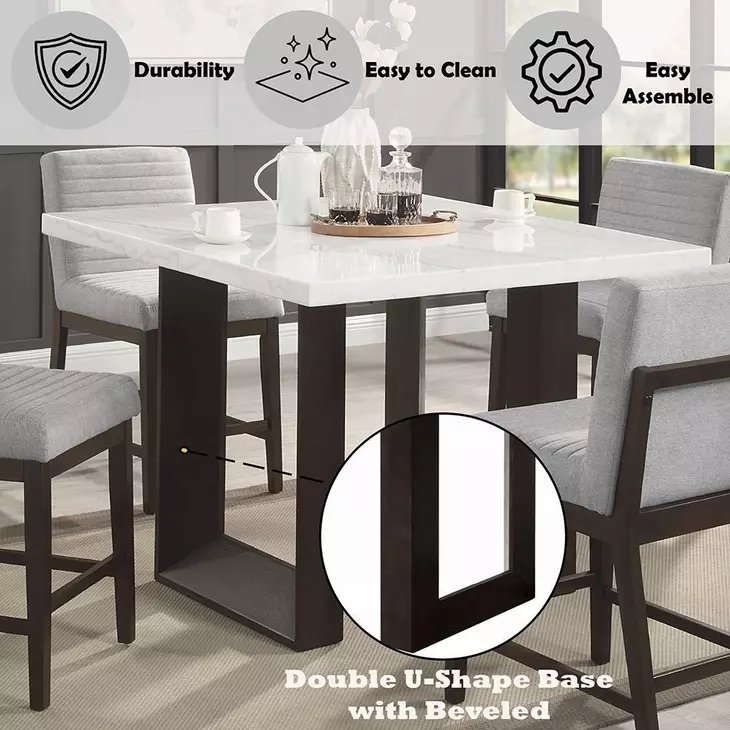 Edwyn White and Espresso 48" Square Marble Top Counter Height Table