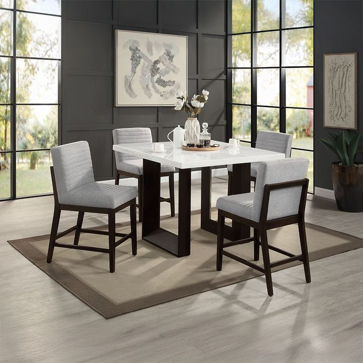 Edwyn White and Espresso Square Marble Top Counter Height Dining Room Set