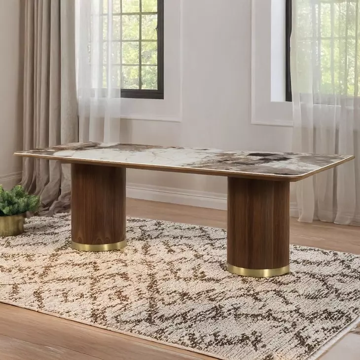 Willene White and Dark Oak 94" Rectangular Ceramic Top Dining Table