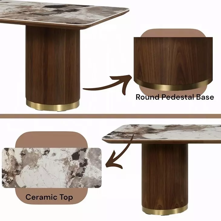 Willene White and Dark Oak 94" Rectangular Ceramic Top Dining Table